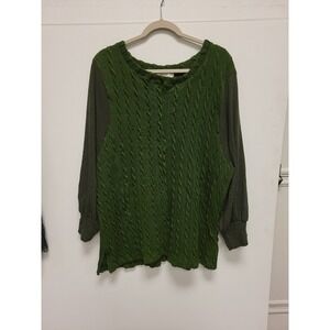 Weekend Suzanne Betro Top XL Green Cable Knit‎ Pullover Sweater Long Sleeve